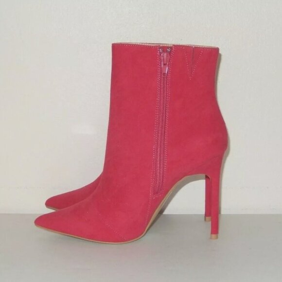 New Express Bootie Boots Size 6 Pink Red Faux Suede High Heel Ankle $69 NWT - Picture 5 of 8